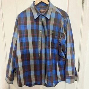 90’s Grunge Blue Plaid Flannel Button Down Vintage Woodbourne Road XL